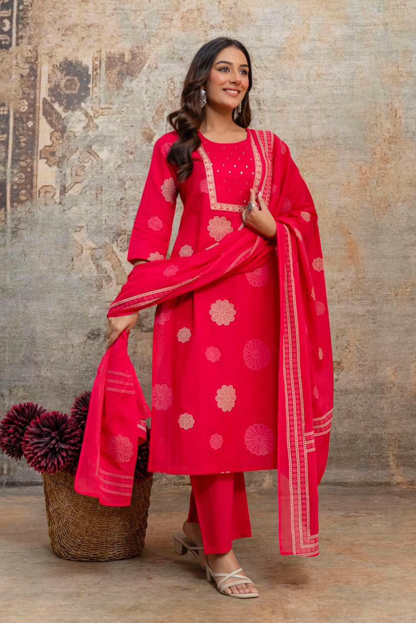 "Moss Green Dobby/Embroidered Kurta Set