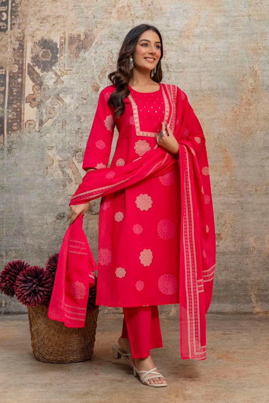 "Moss Green Dobby/Embroidered Kurta Set